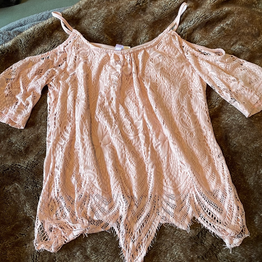 Light Pink Lace Cold Shoulder Top